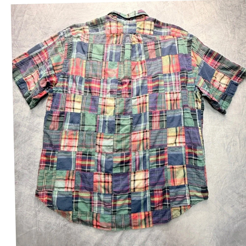 vtg 90s Polo Ralph Lauren Mens‎ sz XL Patchwork madras Plaid Button Down Shirt
